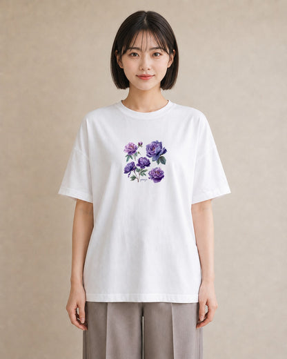 プリントTシャツ レディース スミレ 花 花柄 イラスト 女性 旅行用 白T