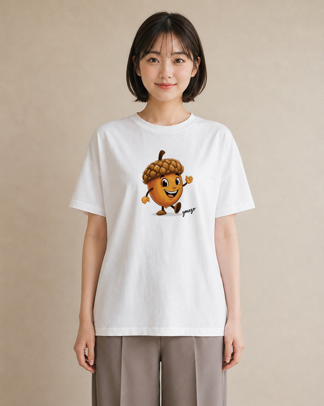 半袖Tシャツ レディース どんぐり 植物 ボタニカル イラスト ポップ ミセス 春コーデ 白T