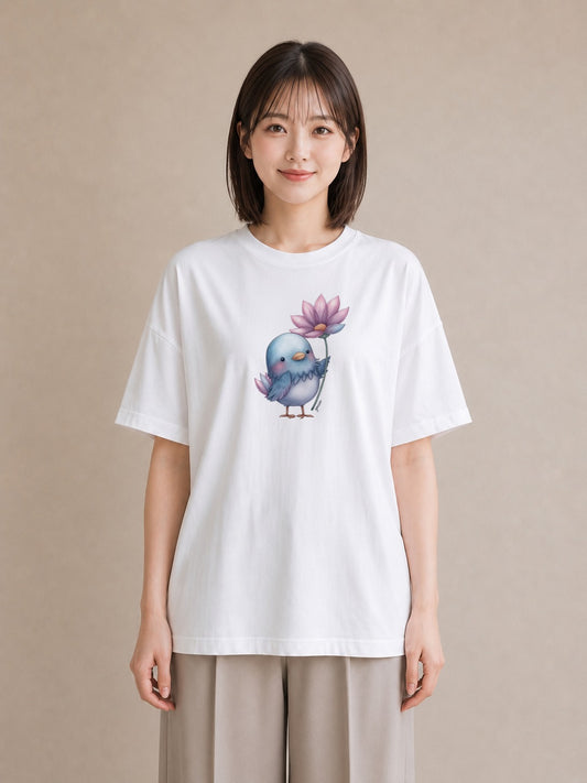 デザインTシャツ レディース セキセイインコ ペット 動物 イラスト 抜け感 敬老の日 ホワイトデー 白T