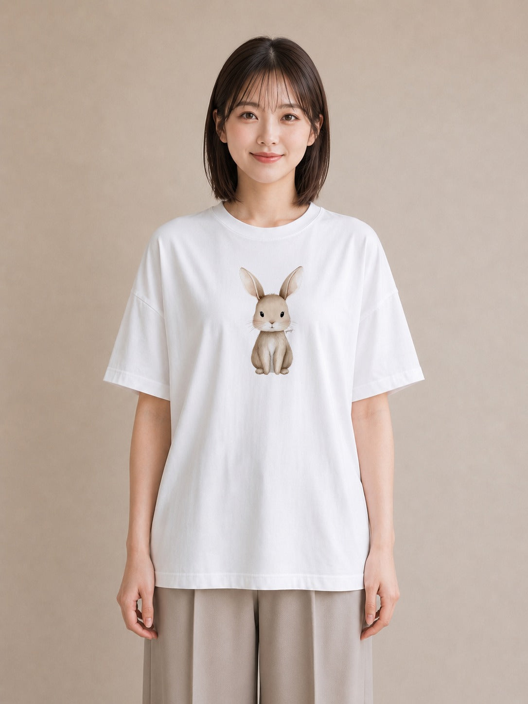 Tシャツ レディース ライオンラビット ペット 動物 イラスト ニュアンス 母の日 ビーチ 白T