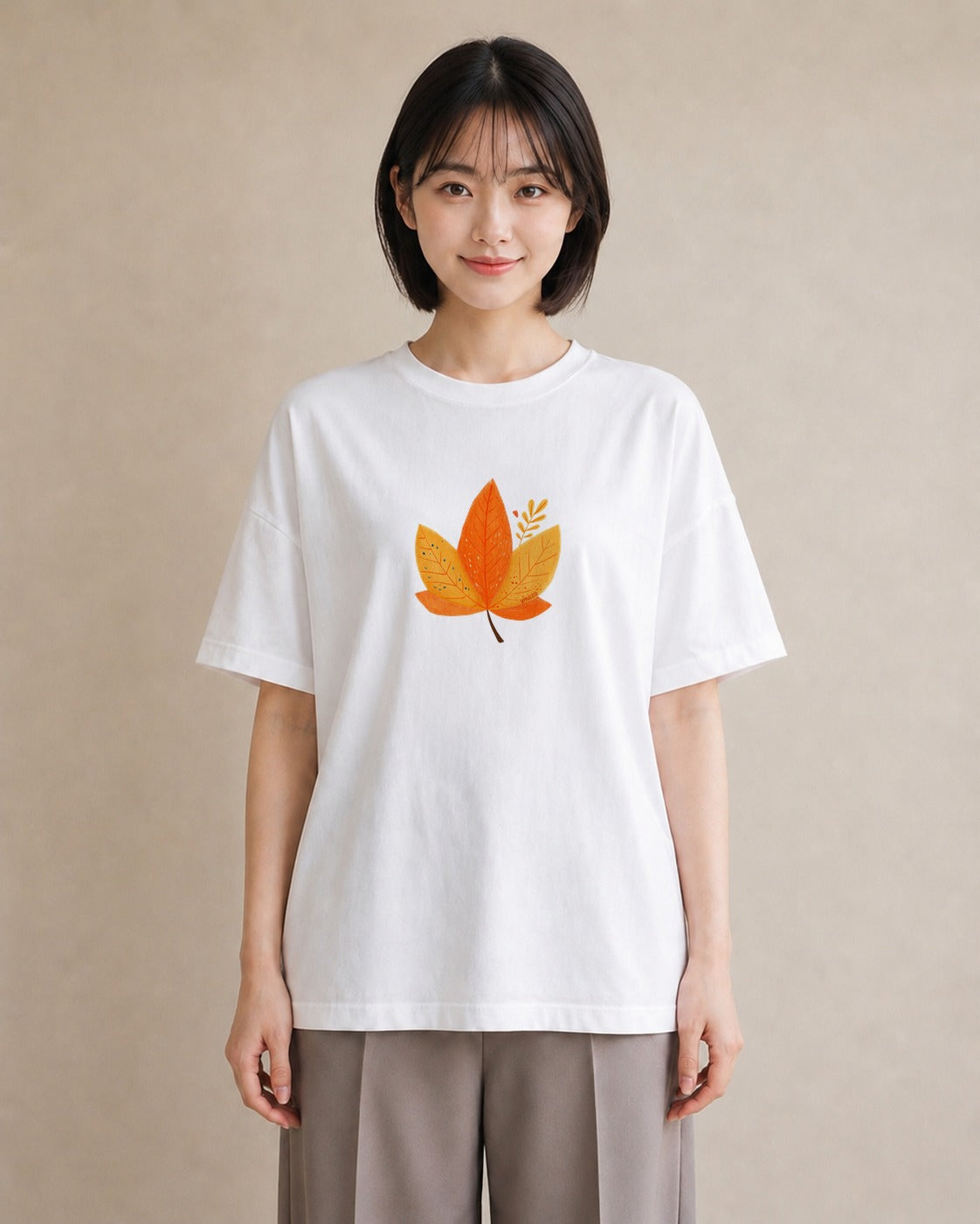 デザインTシャツ レディース 落ち葉 植物 ボタニカル イラスト 旅行コーデ 母娘コーデ 自分用 白T