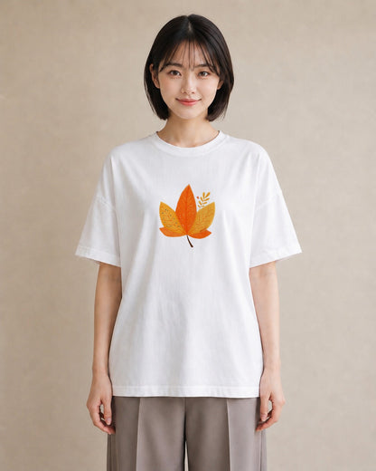 デザインTシャツ レディース 落ち葉 植物 ボタニカル イラスト 旅行コーデ 母娘コーデ 自分用 白T