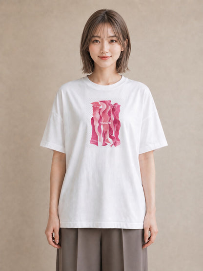 【受注生産】YMAZO Tシャツ レディース 半袖 オーバーサイズ 花柄 フローラル ボタニカル 植物 白T 綿100% ホワイト M L 手描き くすみカラー ニュアンス デイリー デート 2026新作 プレゼント｜花便り（大きめプリント