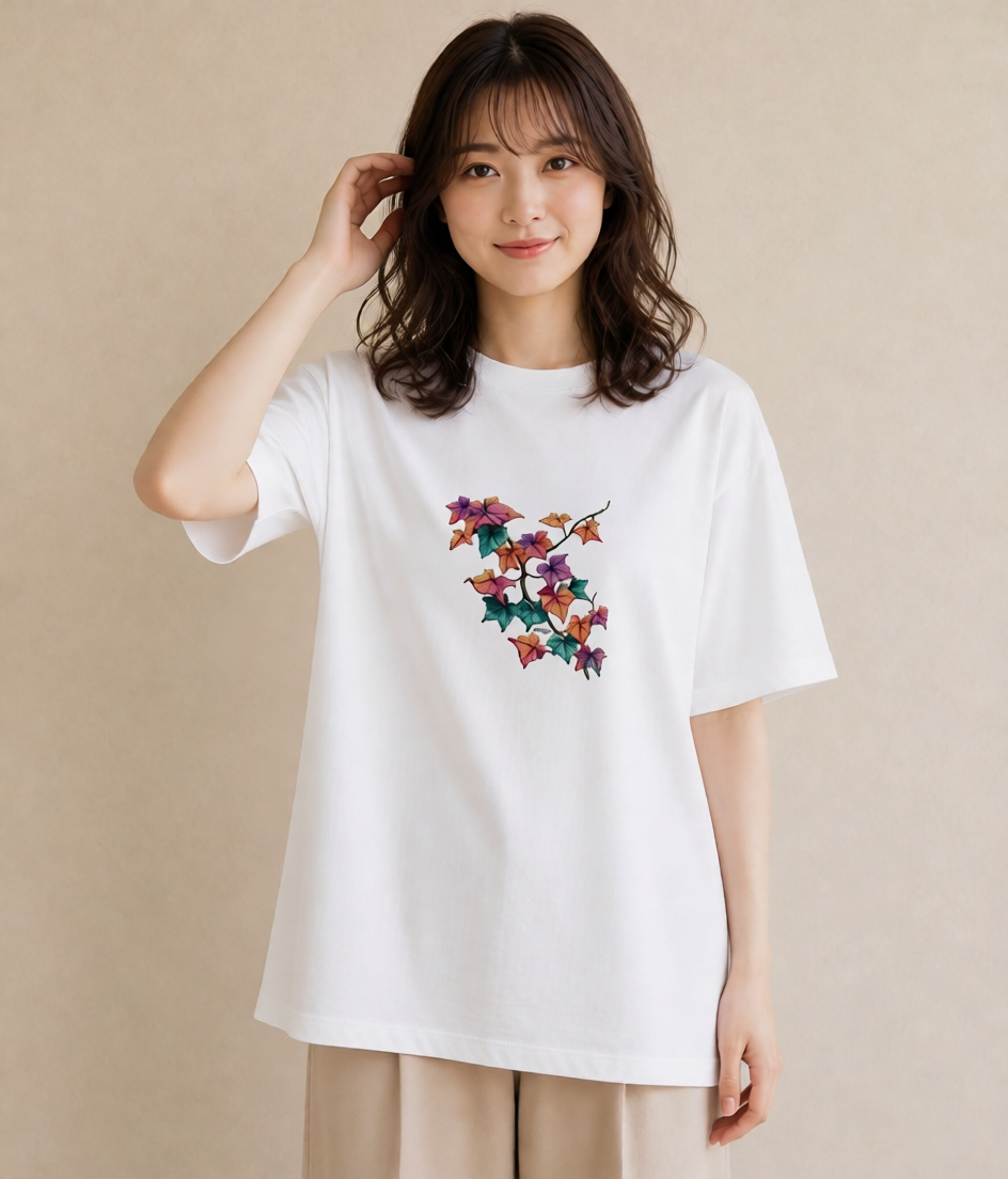 デザインTシャツ レディース あさがお 朝顔 花 花柄 イラスト ヴィンテージ風 通学 誕生日プレゼント 白T