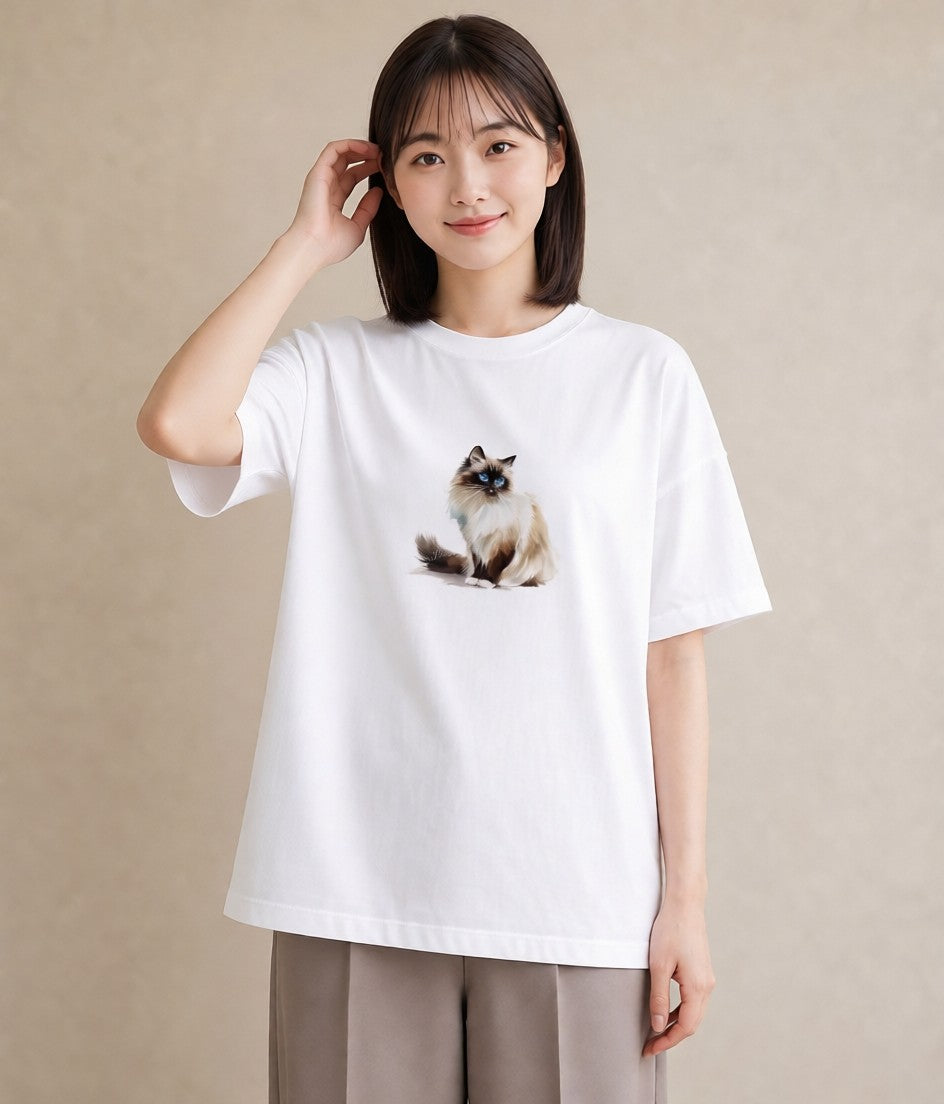 Tシャツ レディース 猫 ねこ イラスト ユニーク ルームウェア ギフト 白T