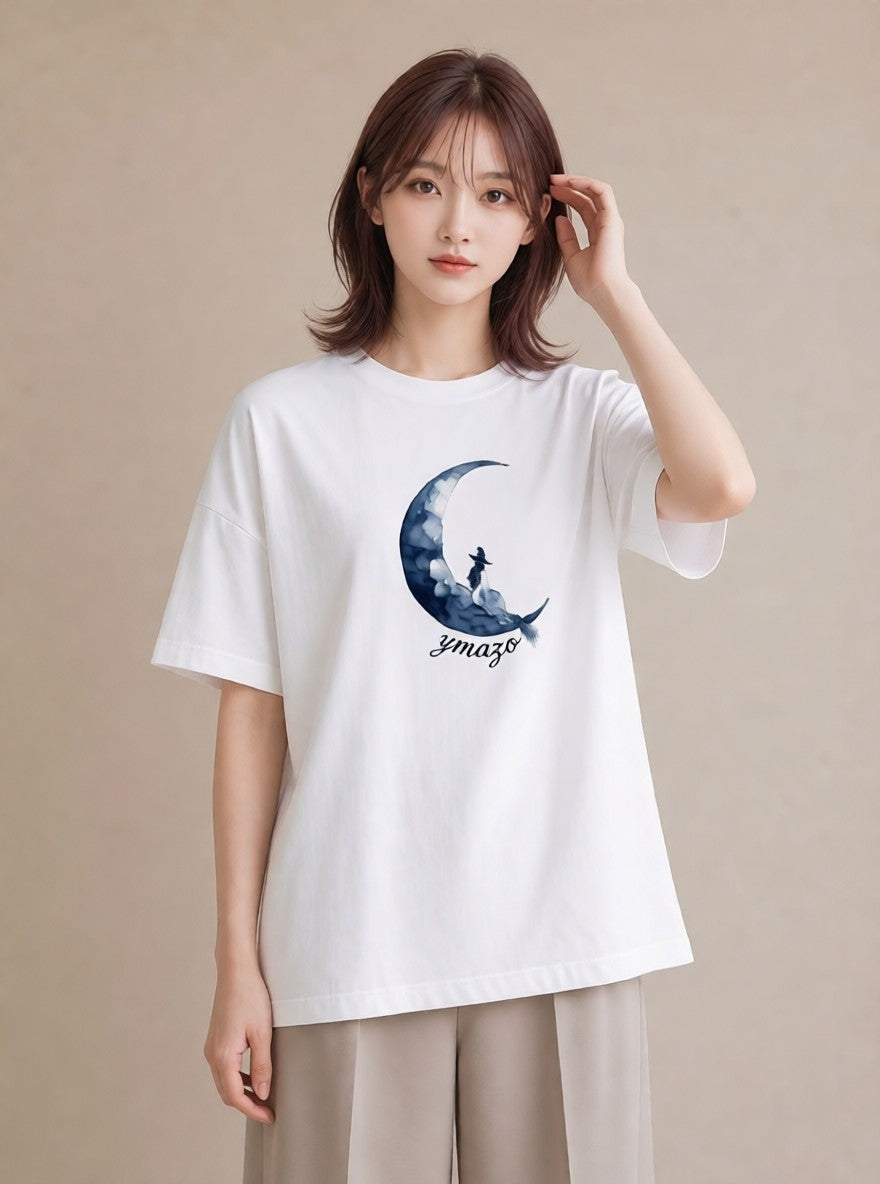 グラフィックTシャツ レディース 月 星空 宇宙 イラスト ユニーク 普段着 週末コーデ 白T