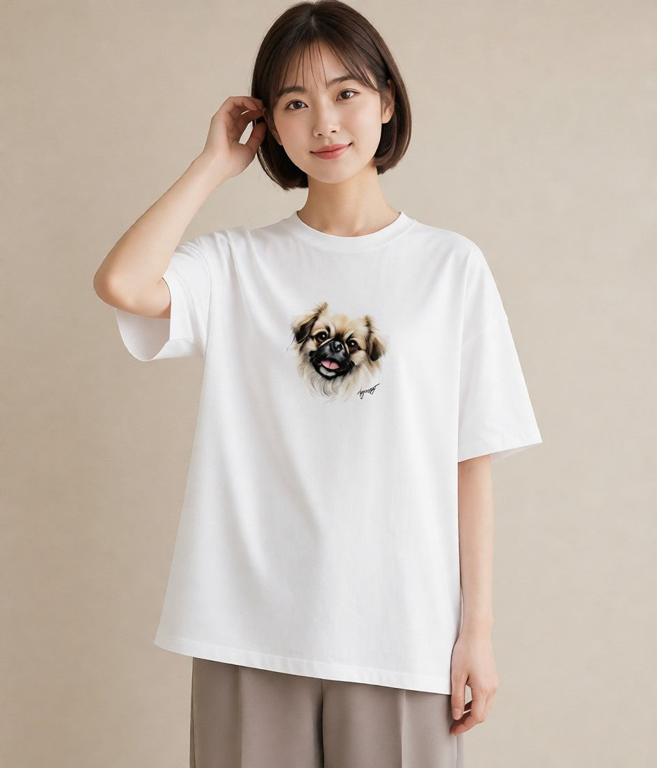 プリントTシャツ レディース 狆 犬 いぬ イラスト お洒落 レイヤード 友達ギフト 白T