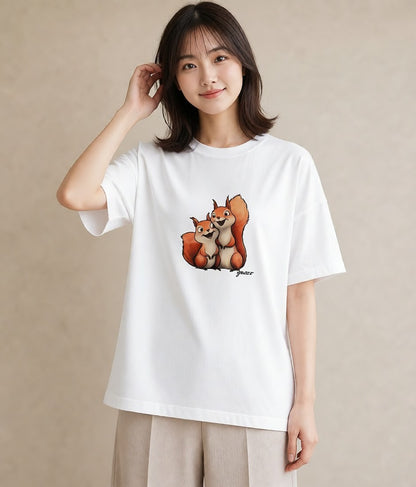 Tシャツ レディース シマリス ペット 動物 イラスト レトロ クリスマス 旅行 白T
