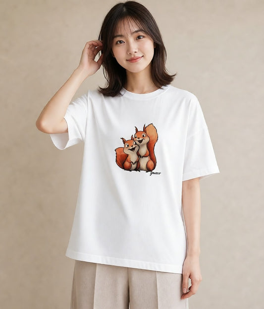 Tシャツ レディース シマリス ペット 動物 イラスト レトロ クリスマス 旅行 白T