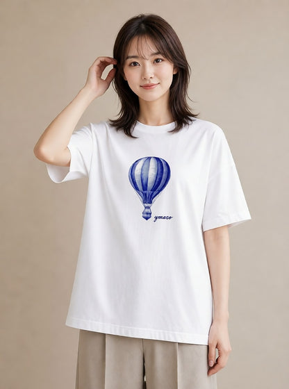 デザインTシャツ レディース 気球 星空 宇宙 イラスト きれいめカジュアル 公園 ママ 白T