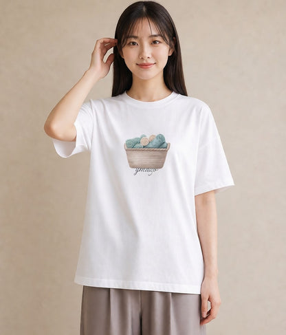 Tシャツ レディース 自転車のかご 自転車 花かご ナチュラル アンティーク イラスト 個性的 週末コーデ 敬老の日 白T