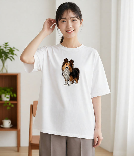 Tシャツ レディース シェットランドシープドッグ 犬 いぬ イラスト 可愛い 公園 ママ 白T