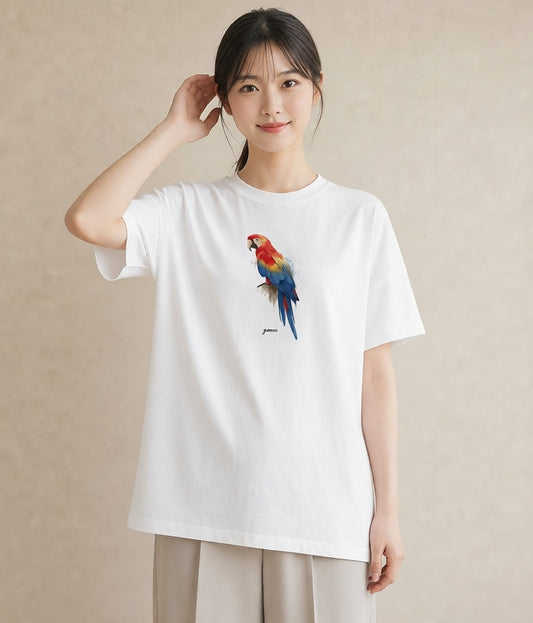 グラフィックTシャツ レディース コザクラインコ ペット 動物 イラスト ミニマル 帰省 ラフ 白T