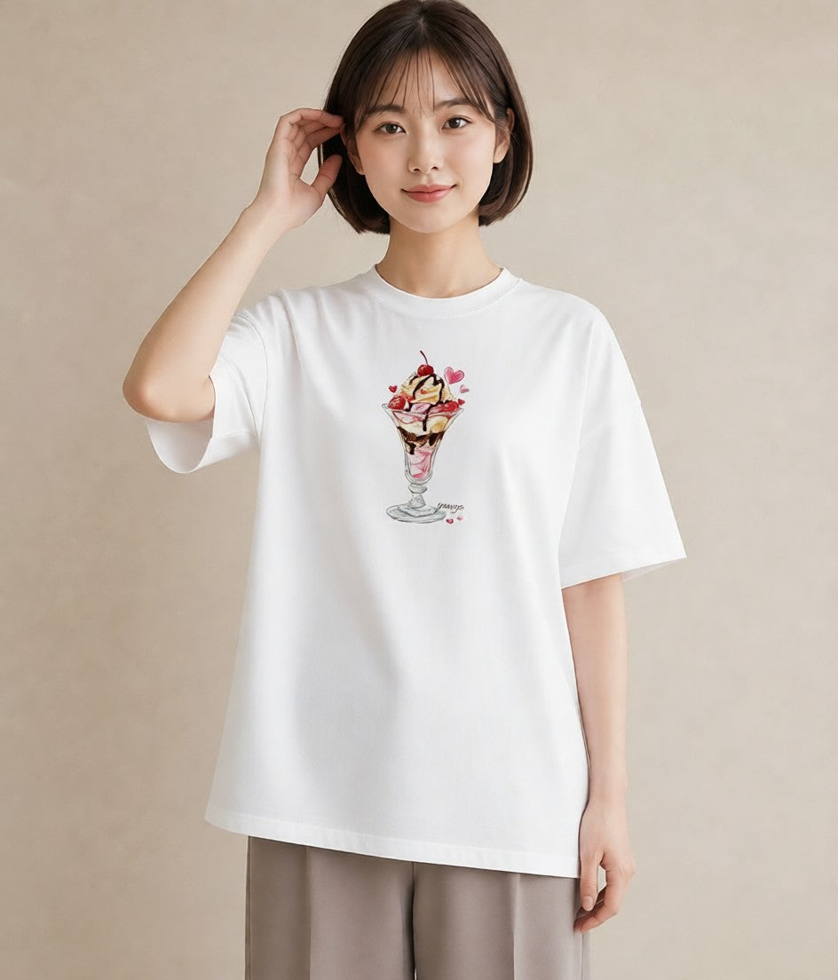 グラフィックTシャツ レディース アイス 食べ物 フード イラスト ラフカジュアル 母娘コーデ 自分用 白T