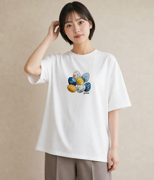 Tシャツ レディース たまご 食べ物 フード イラスト 上品 女子会 お揃い 白T
