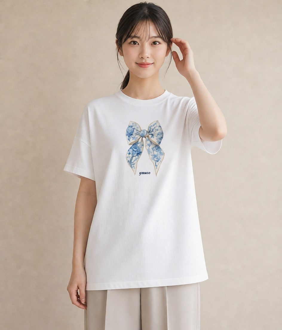 半袖Tシャツ レディース レースハンカチ レース ハンカチ ナチュラル アンティーク イラスト シンプル 海 カフェ巡り 白T