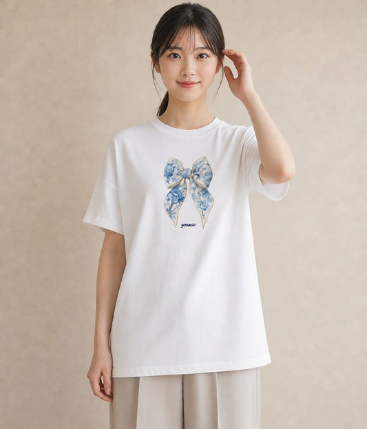 半袖Tシャツ レディース レースハンカチ レース ハンカチ ナチュラル アンティーク イラスト シンプル 海 カフェ巡り 白T
