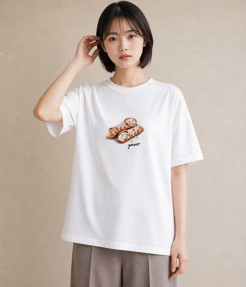 Tシャツ レディース パン 食べ物 フード イラスト きれいめカジュアル デート 帰省 白T