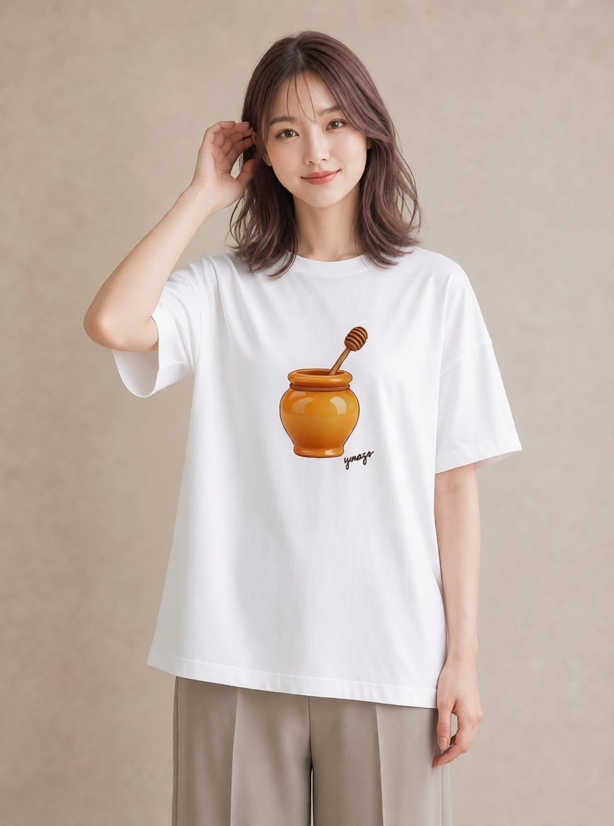 グラフィックTシャツ レディース はちみつ 食べ物 フード イラスト ユニーク デイリーウェア 休日 白T
