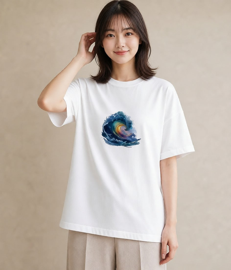 Tシャツ レディース 波 星空 宇宙 イラスト ミニマル 女性 旅行用 白T