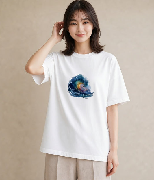 Tシャツ レディース 波 星空 宇宙 イラスト ミニマル 女性 旅行用 白T