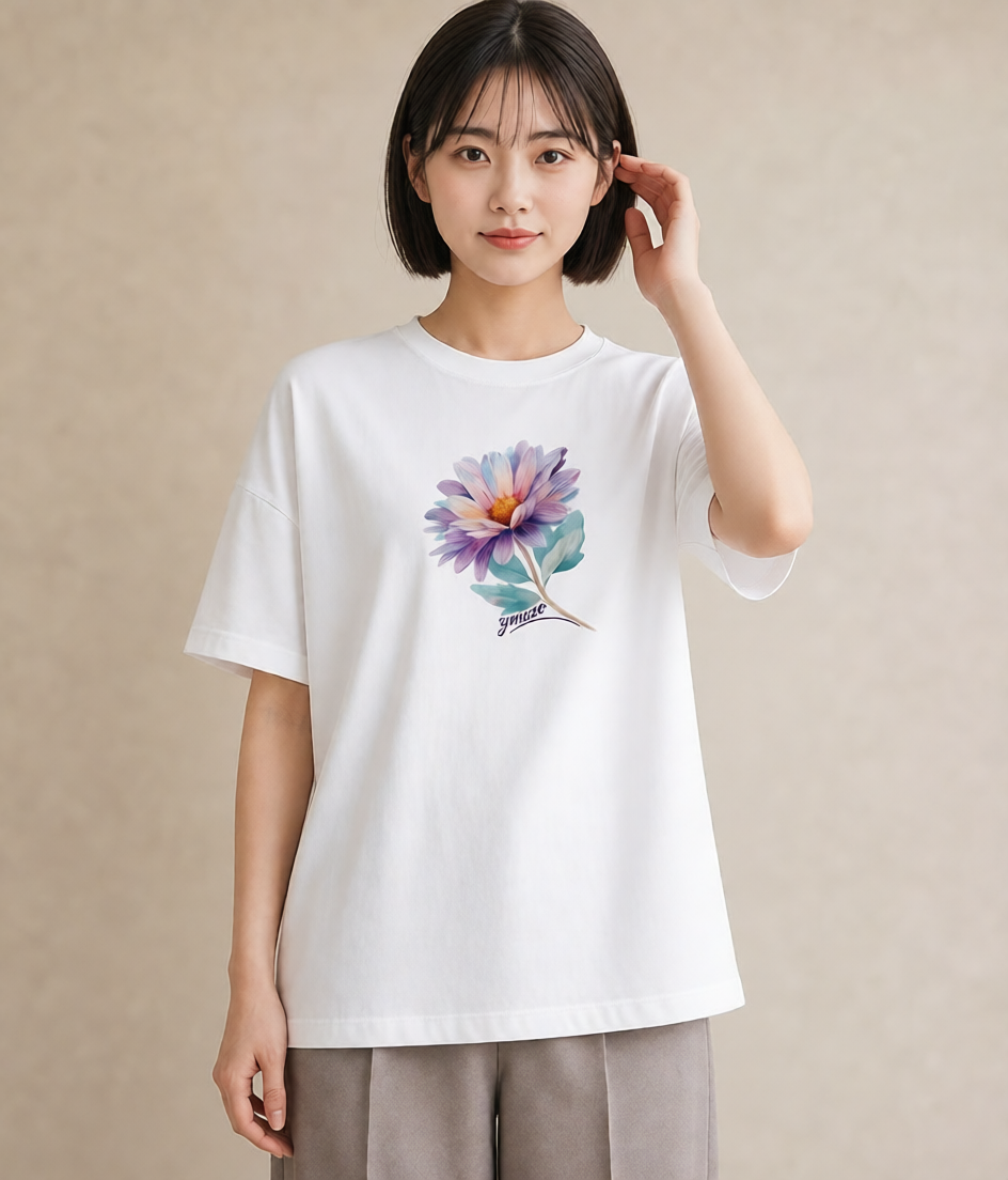 プリントTシャツ レディース ひまわり 向日葵 花 花柄 イラスト デイリーウェア 休日 白T