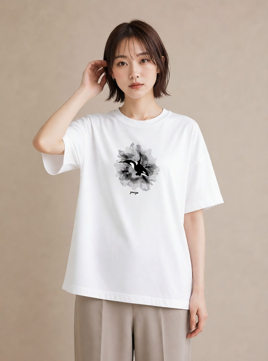 デザインTシャツ レディース シャチ 海の生き物 海 イラスト シンプル 女子会 お揃い 白T