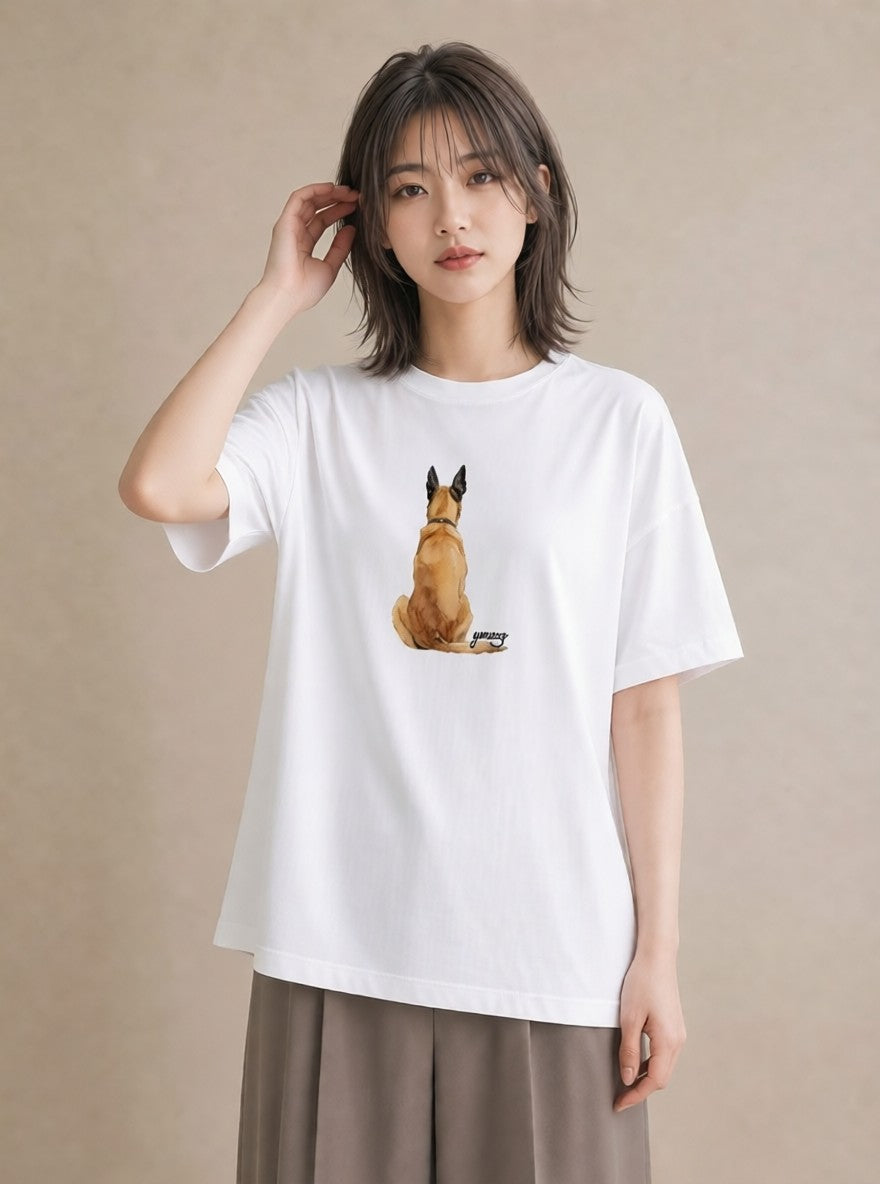 半袖Tシャツ レディース 犬好き 犬 いぬ イラスト きれいめ 散歩 お出かけ 白T