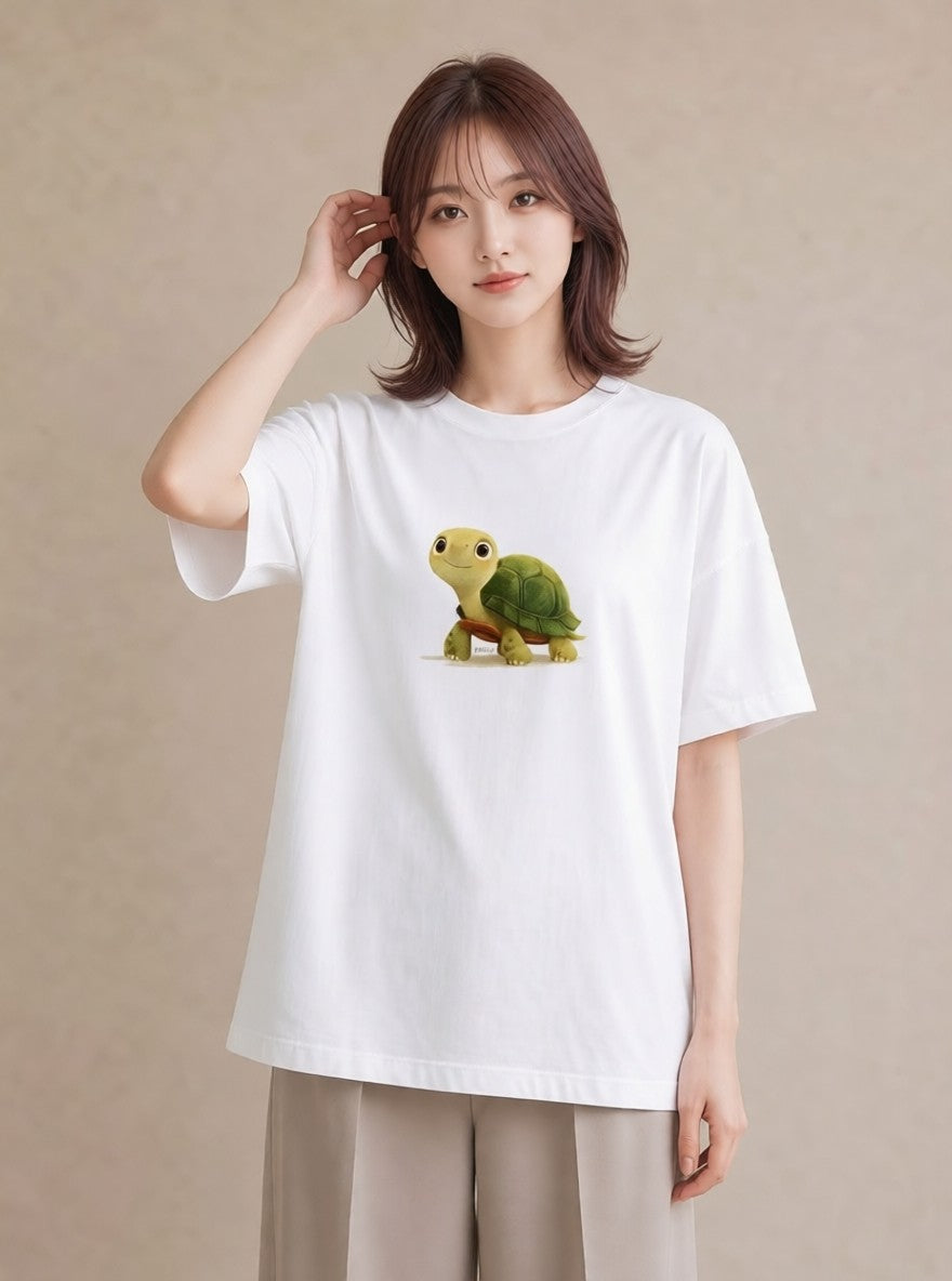 グラフィックTシャツ レディース ゼニガメ ペット 動物 イラスト きれいめ カジュアルコーデ 買い物 白T