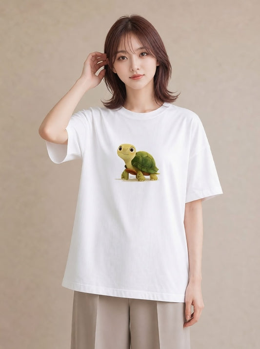 グラフィックTシャツ レディース ゼニガメ ペット 動物 イラスト きれいめ カジュアルコーデ 買い物 白T