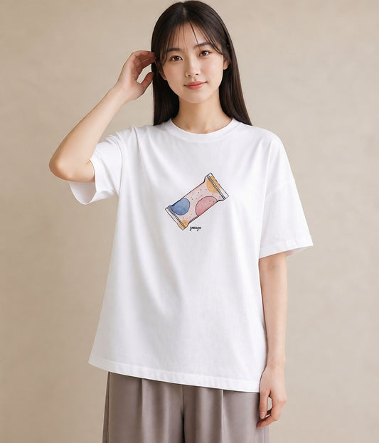 Tシャツ レディース チョコ 食べ物 フード イラスト 抜け感 ペアコーデ 秋コーデ 白T