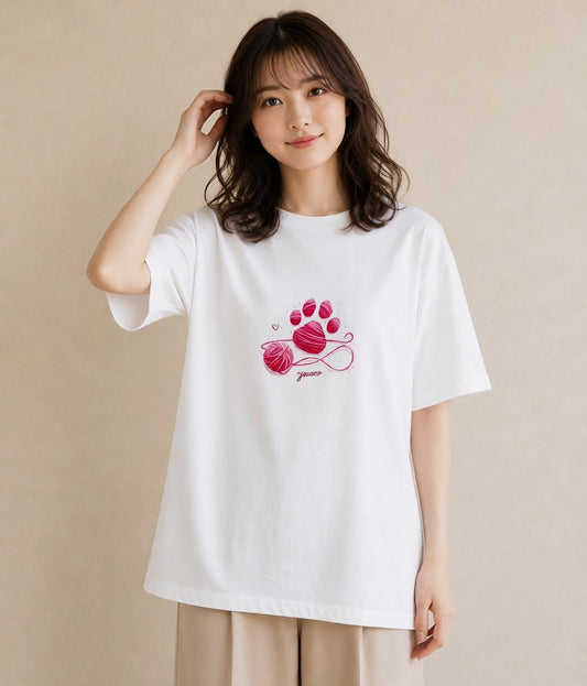 Tシャツ レディース 肉球 猫 ねこ イラスト フェミニン 送別ギフト 通勤 白T