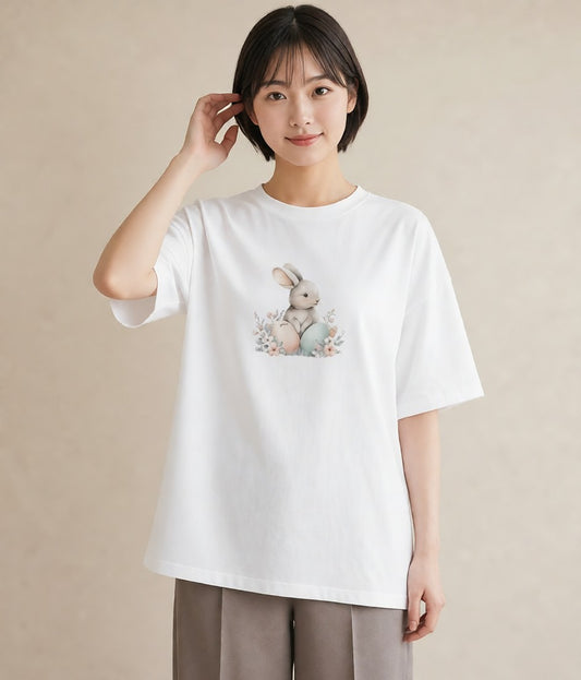 Tシャツ レディース うさぎ ウサギ ラビット ペット 動物 イラスト 上品 女性向けギフト 散歩 白T
