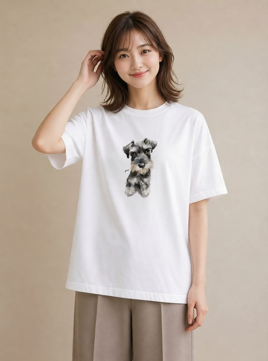 デザインTシャツ レディース いぬ 犬 ワンコ イラスト 線画 デート 帰省 白T