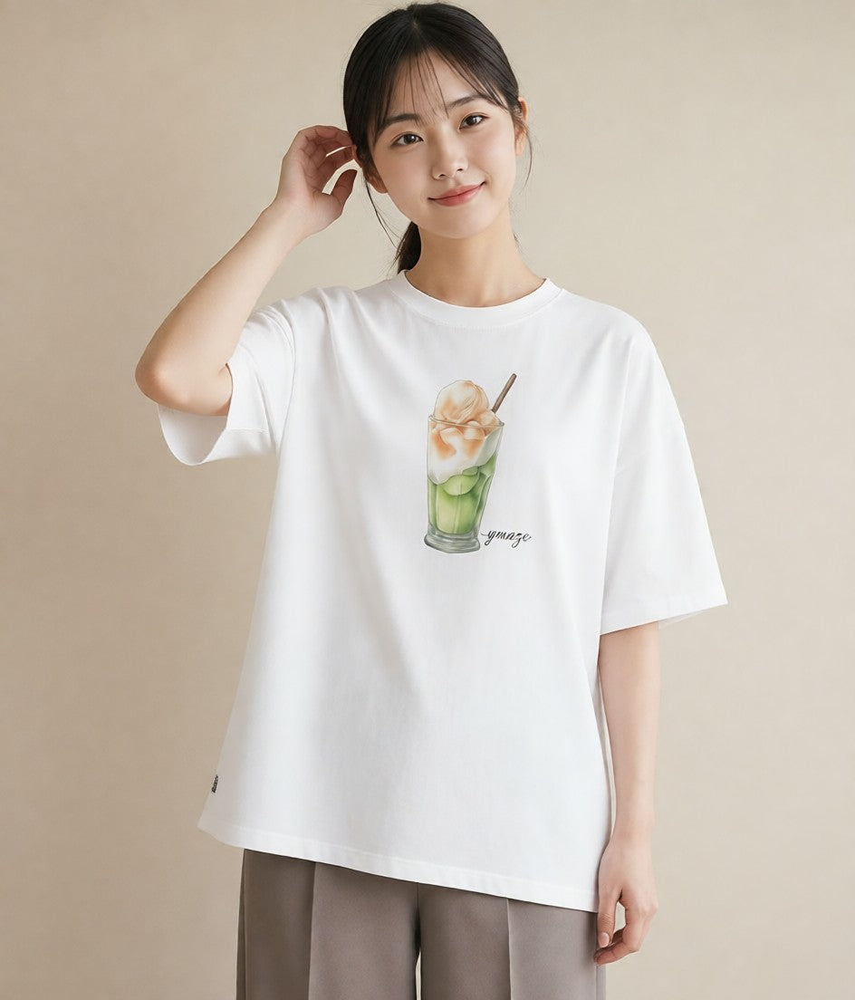 グラフィックTシャツ レディース カフェオレ 食べ物 フード イラスト ラフ 女性 旅行用 白T