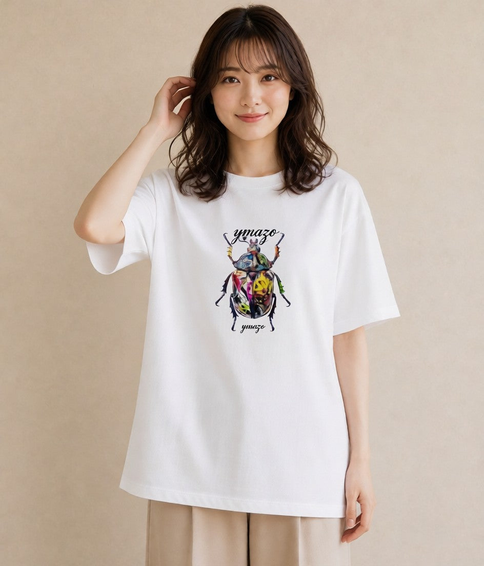 デザインTシャツ レディース カブトムシ 昆虫 虫 イラスト ナチュラル 休日 ペアコーデ 白T