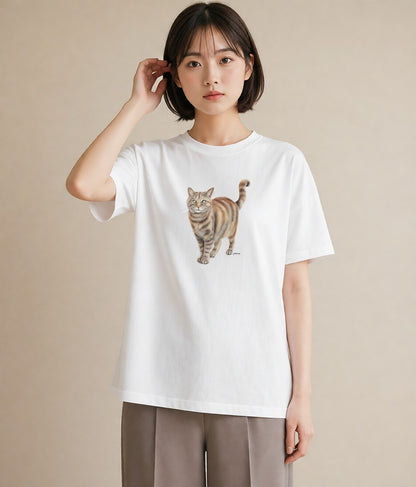 半袖Tシャツ レディース ブリティッシュショートヘア 猫 ねこ イラスト シック ビーチ デイリーウェア 白T