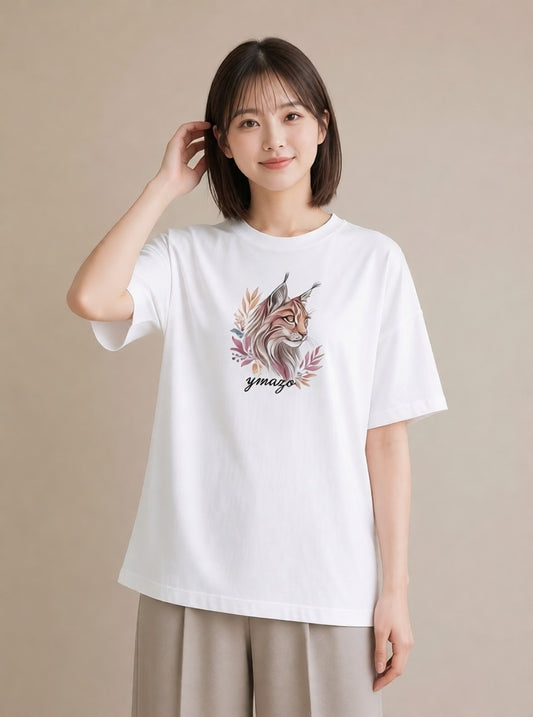 グラフィックTシャツ レディース メインクーン 猫 ねこ イラスト カジュアル 買い物 夏コーデ 白T