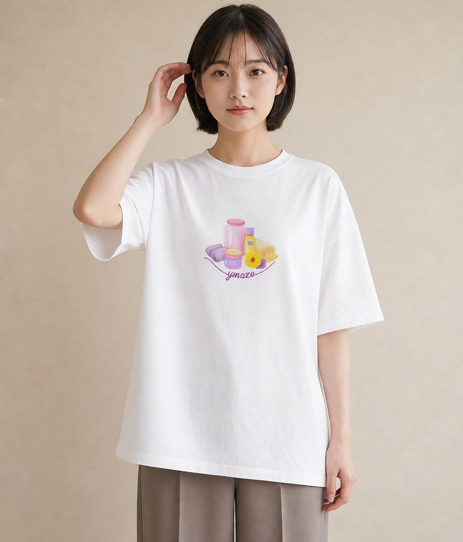 グラフィックTシャツ レディース パールピアス アクセサリー ナチュラル アンティーク イラスト アート風 レイヤード 友達ギフト 白T