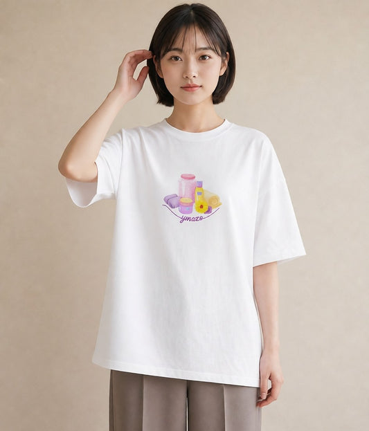 グラフィックTシャツ レディース パールピアス アクセサリー ナチュラル アンティーク イラスト アート風 レイヤード 友達ギフト 白T