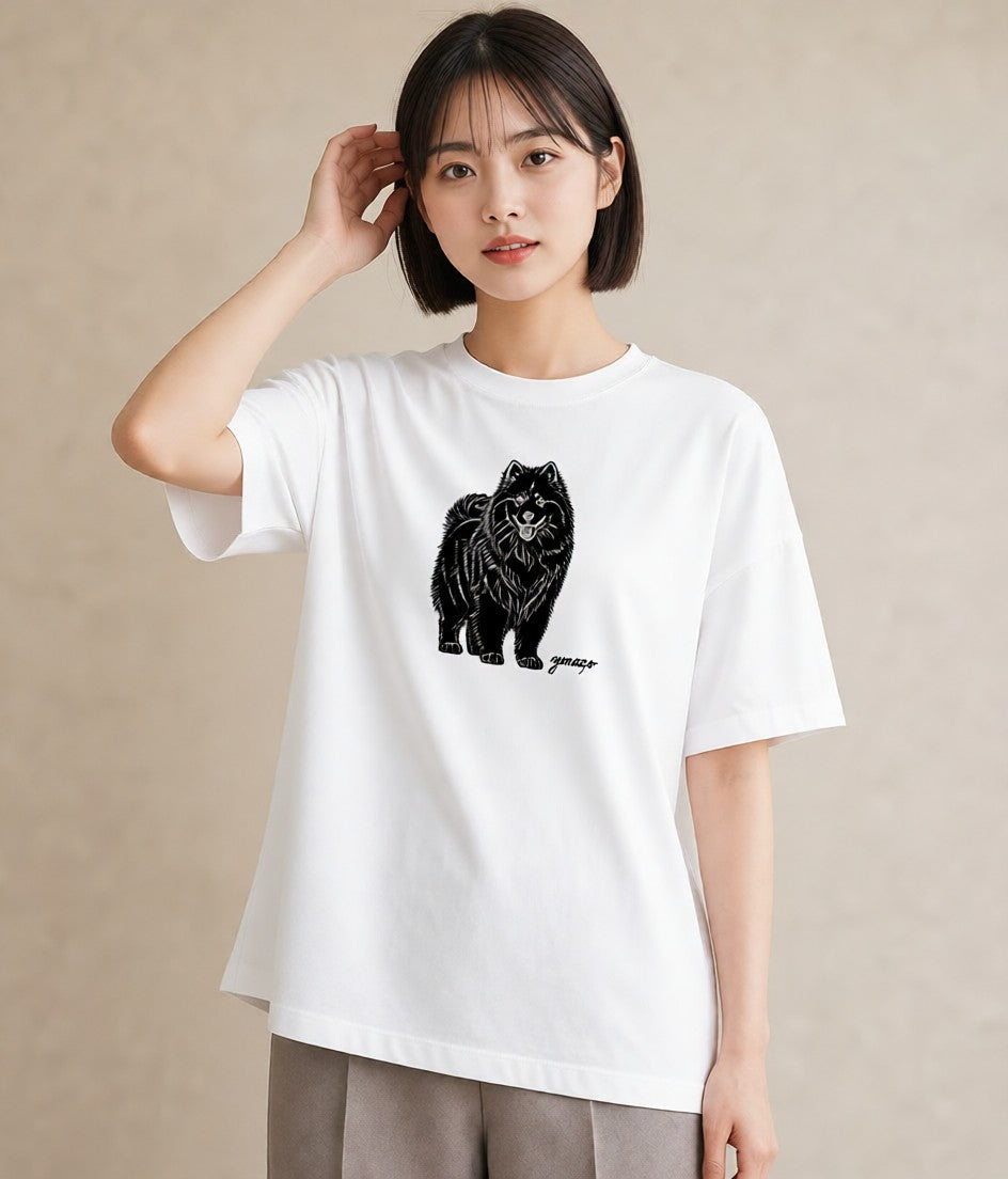 デザインTシャツ レディース サモエド 犬 いぬ イラスト きれいめカジュアル 夏コーデ 通学 白T