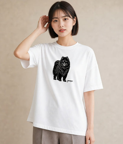 デザインTシャツ レディース サモエド 犬 いぬ イラスト きれいめカジュアル 夏コーデ 通学 白T