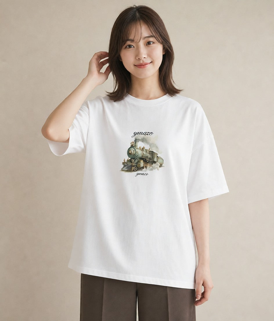 プリントTシャツ レディース 駅のホーム ローカル線 駅 ナチュラル アンティーク イラスト 個性的 お揃い 親子 白T