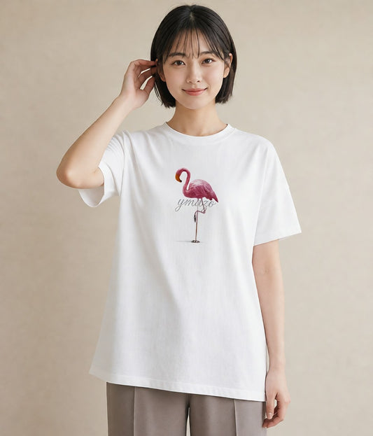 Tシャツ レディース フラミンゴ 動物 アニマル イラスト お揃い 親子 白T