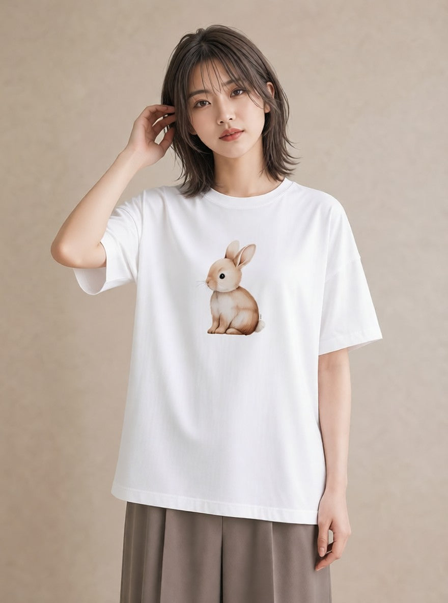 Tシャツ レディース ロップイヤー ペット 動物 イラスト ポップ ルームウェア ギフト 白T