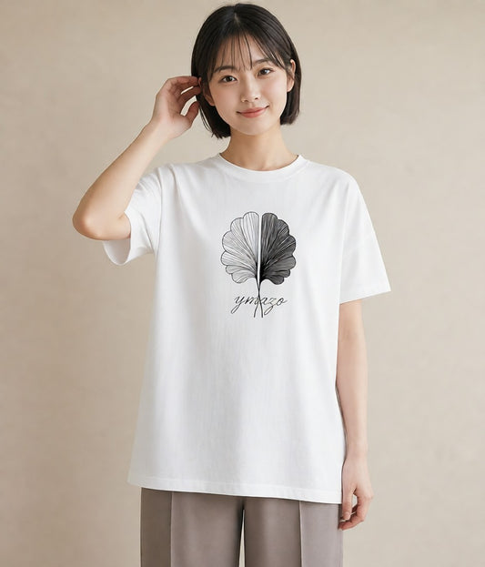 プリントTシャツ レディース 扇子 そよ風 ナチュラル アンティーク イラスト ユニーク デート 帰省 白T