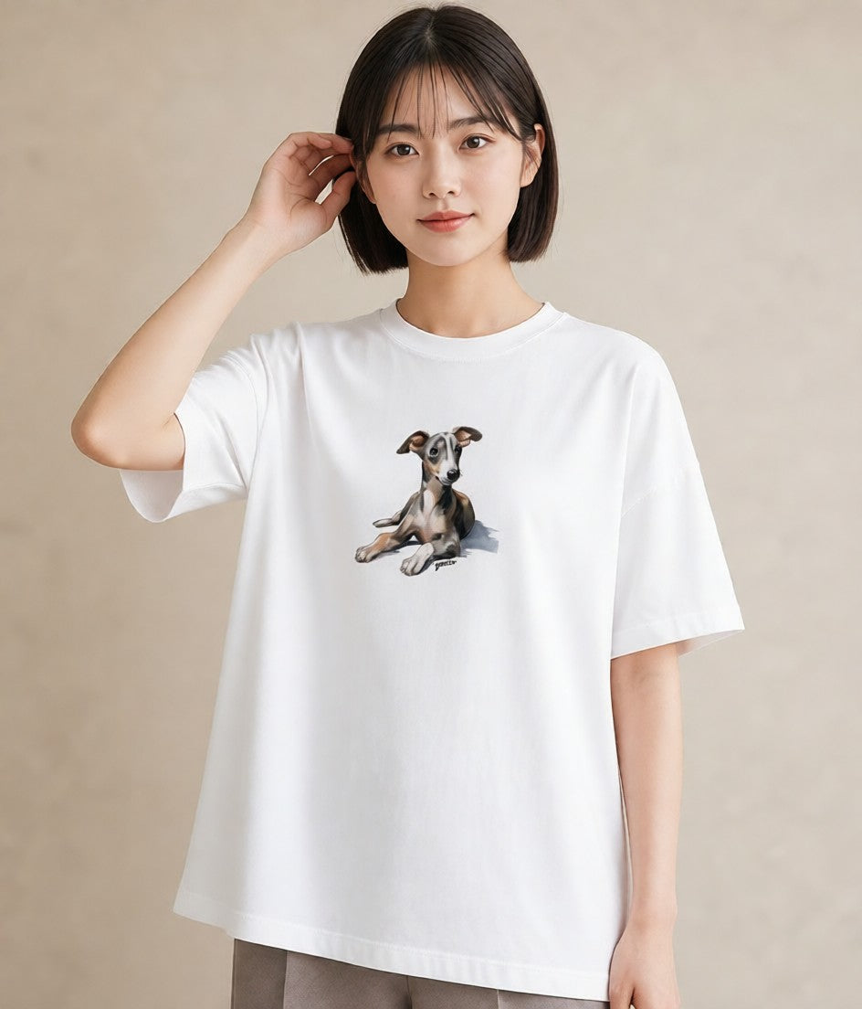 プリントTシャツ レディース イタリアングレーハウンド 犬 いぬ イラスト ユニーク ペアコーデ 秋コーデ 白T
