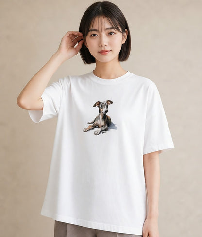 プリントTシャツ レディース イタリアングレーハウンド 犬 いぬ イラスト ユニーク ペアコーデ 秋コーデ 白T