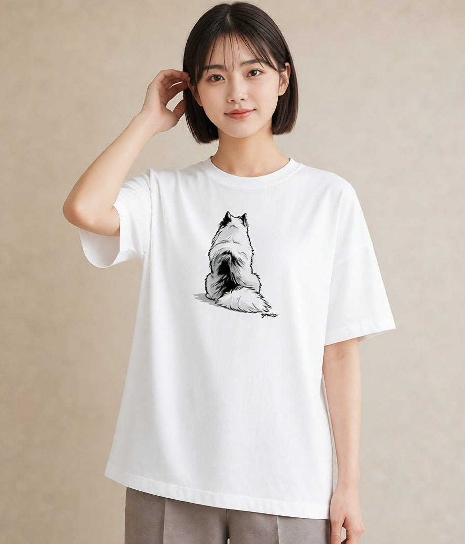 Tシャツ レディース サモエド 犬 いぬ イラスト 旅行コーデ ラフ レイヤード 白T