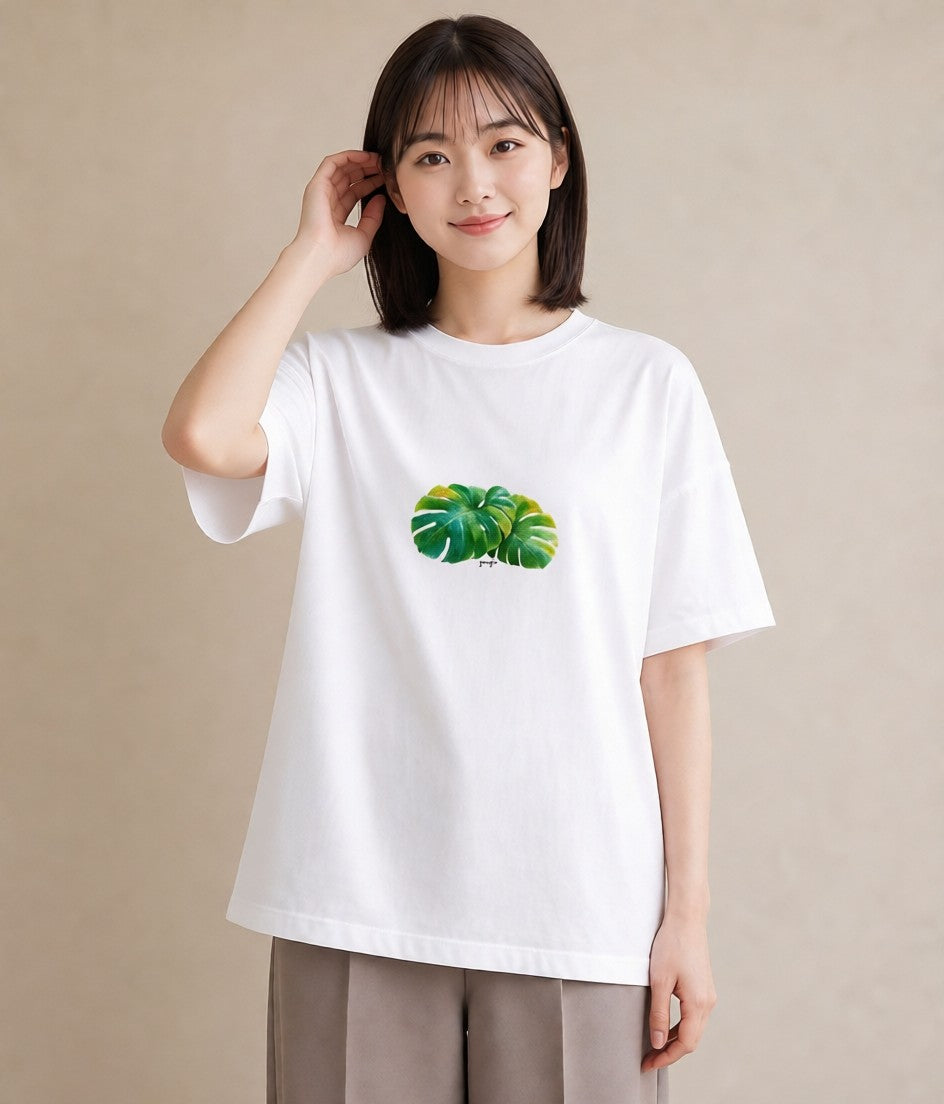 グラフィックTシャツ レディース モンステラ 植物 ボタニカル イラスト きれいめカジュアル 海 カフェ巡り 白T